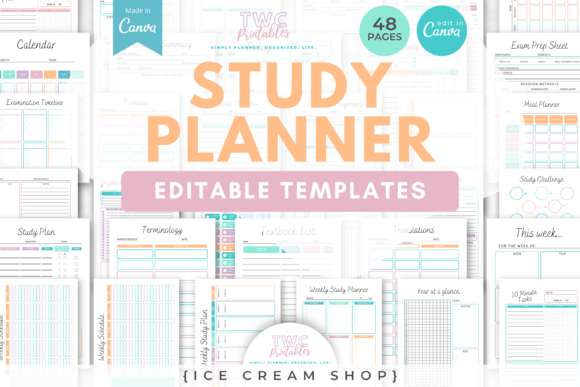 Study Planner Canva Templates: The ICE Cream Shop Kit